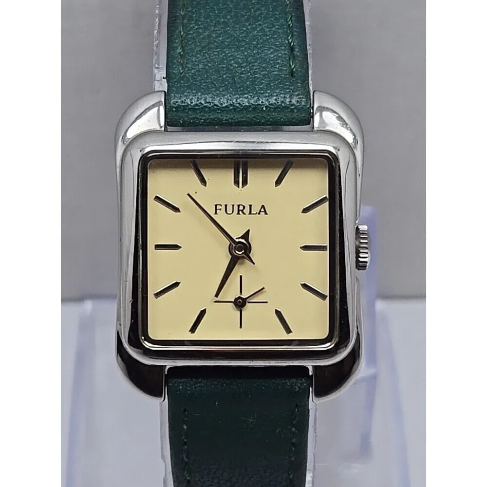 Furla Steel Collection Country Chic Square Watch Small Seconds Green New Battery